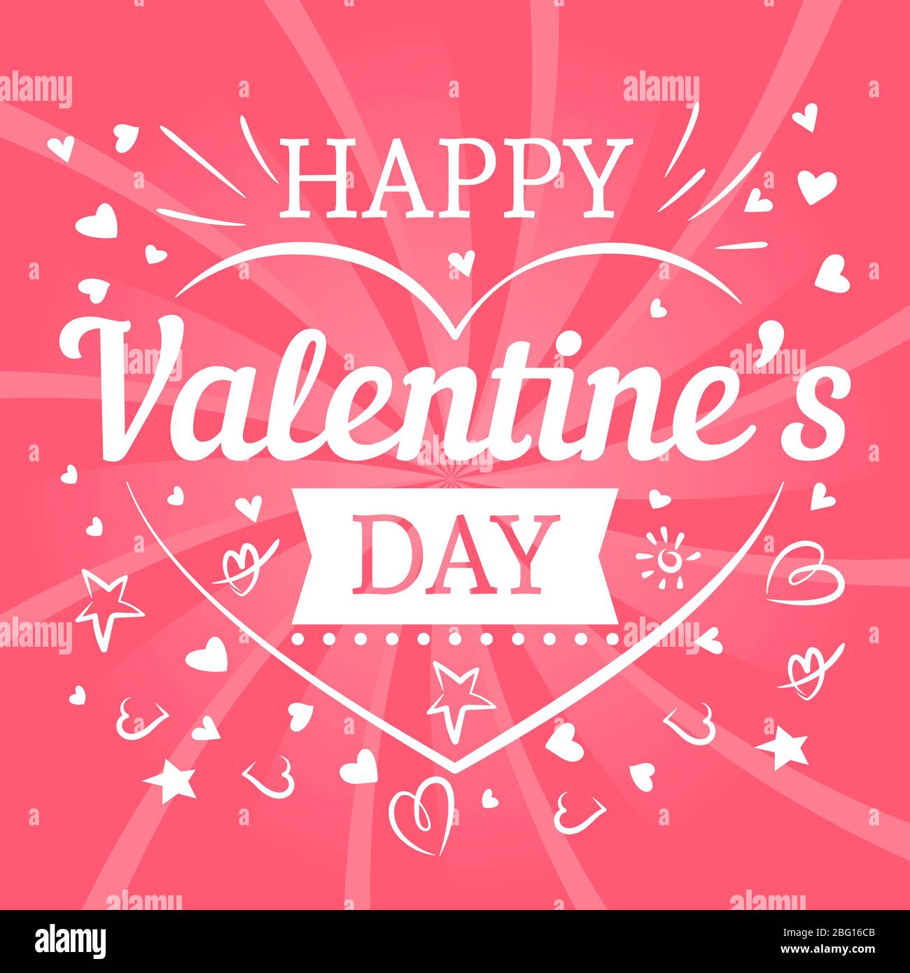 Valentines day pink postcard template with hearts and typography sign ...