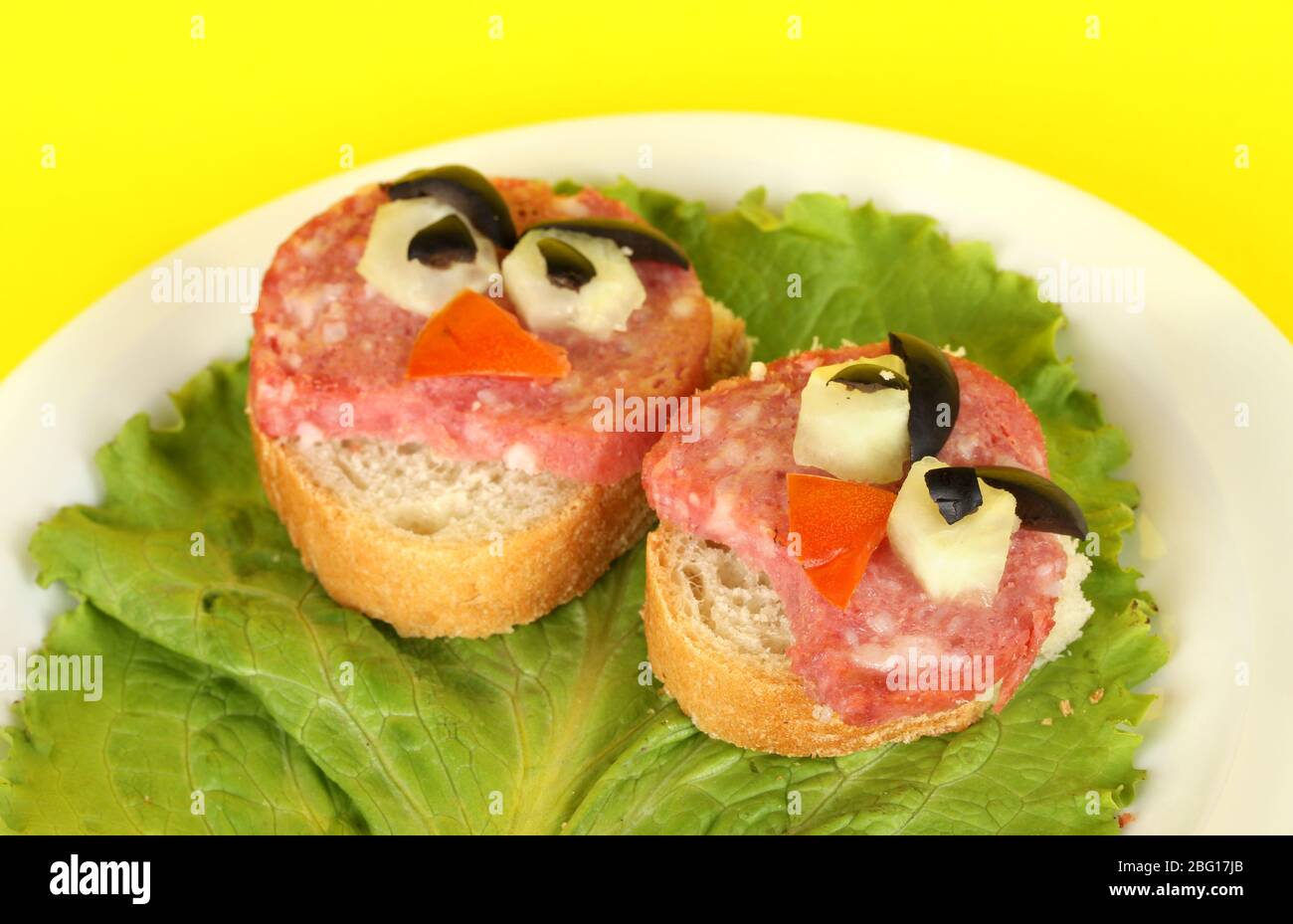 fun-food-for-kids-on-yellow-background-stock-photo-alamy