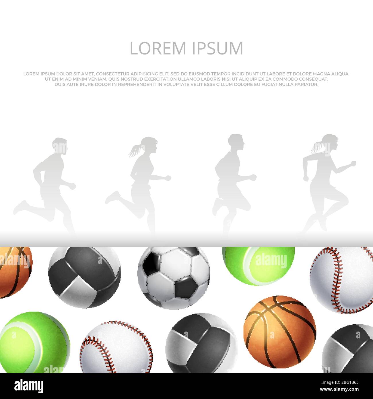 Sport, fitness banner template witn realistic balls and running In Sports Banner Templates