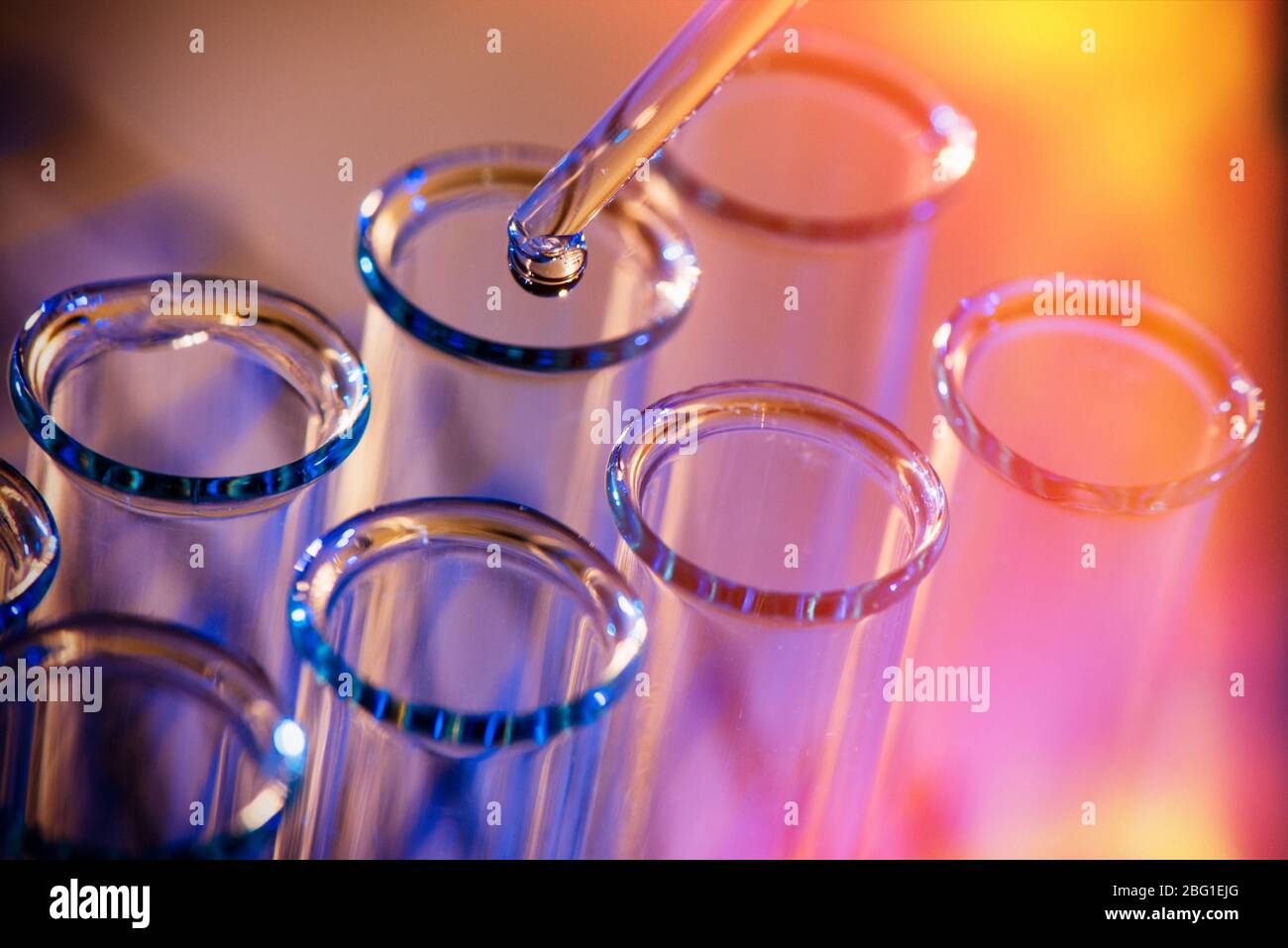 Test tube row. Concept of medical or science laboratory, liquid drop
