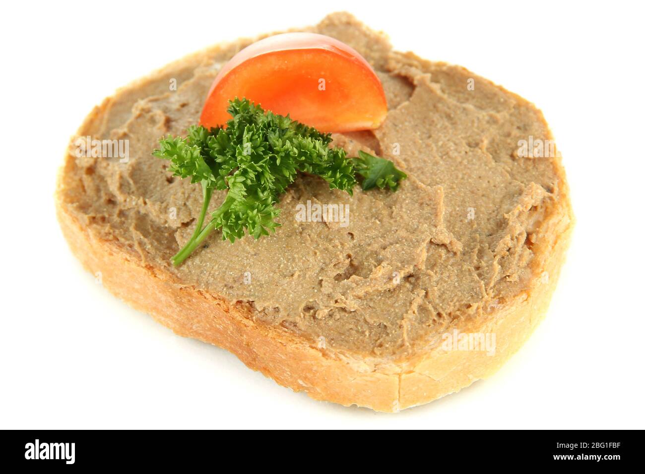 Fresh pate on bread, isolated on white Stock Photo Alamy