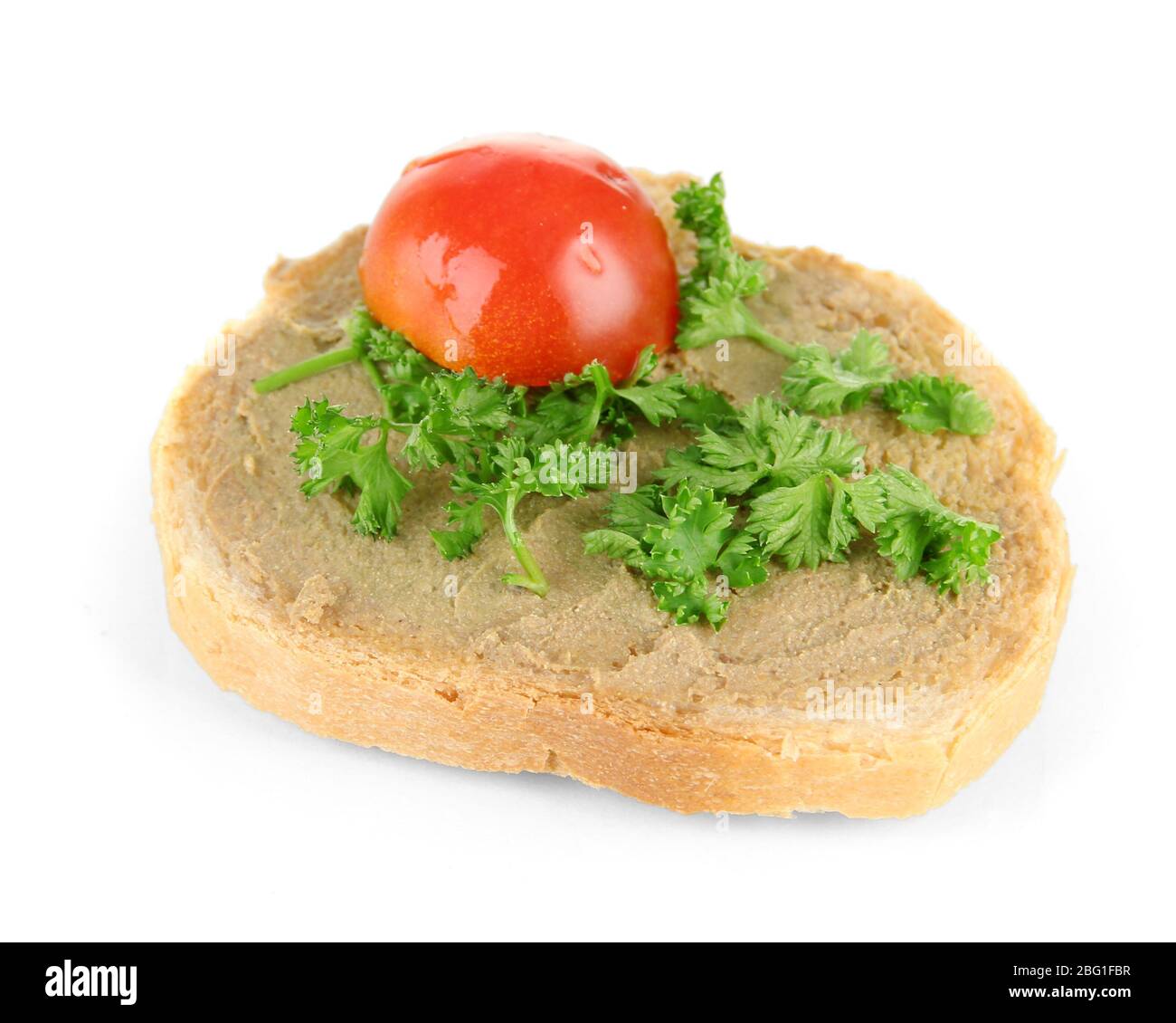 Fresh pate on bread, isolated on white Stock Photo Alamy
