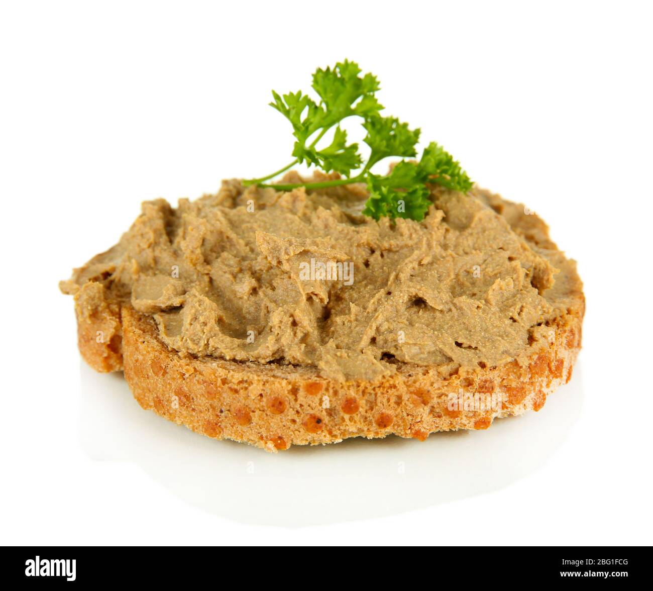 Fresh pate on bread, isolated on white Stock Photo Alamy