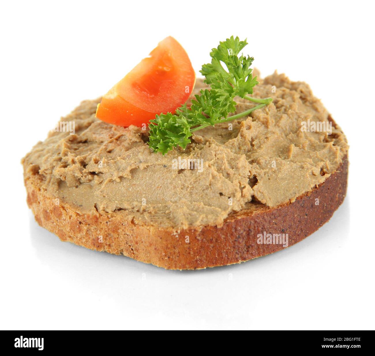 Fresh pate on bread, isolated on white Stock Photo Alamy