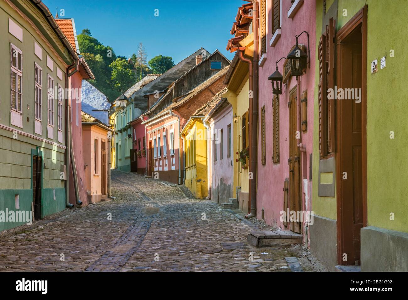Strada Scarii at Citadel in Sighisoara, Transylvania, Romania Stock Photo