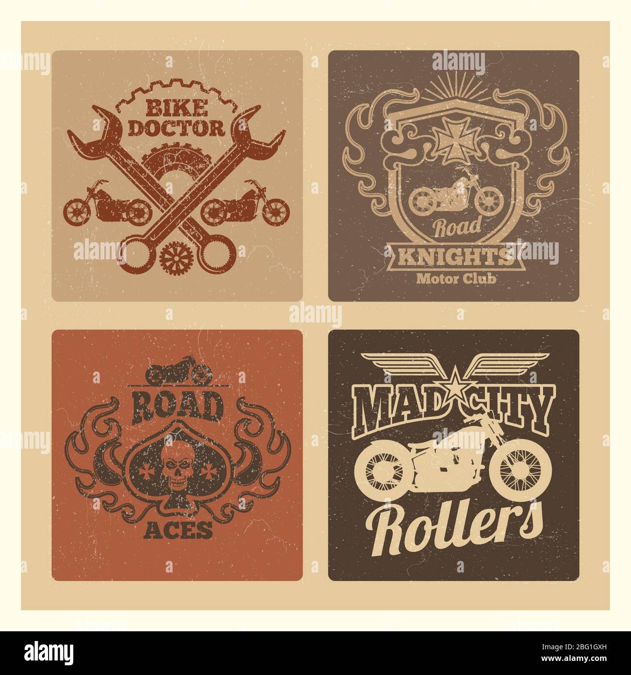 Vintage grunge motorcycle label. Motorbike vector emblems design illustration Stock Vector
