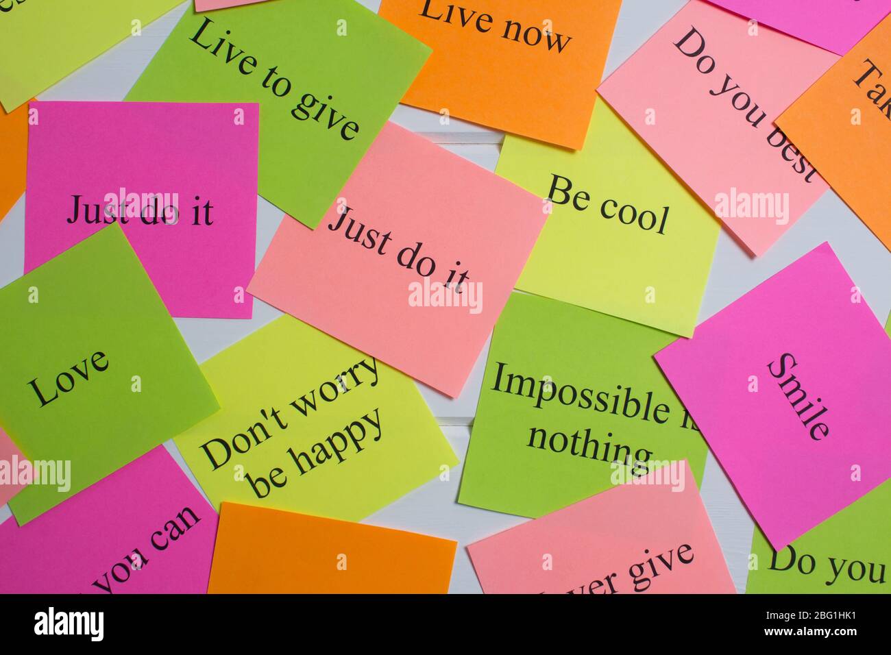 Motivational words on colorful stickers on white background. A vision  Board. Cards with words. Affirmation, development, training, seminar. Plan,  stra Stock Photo - Alamy