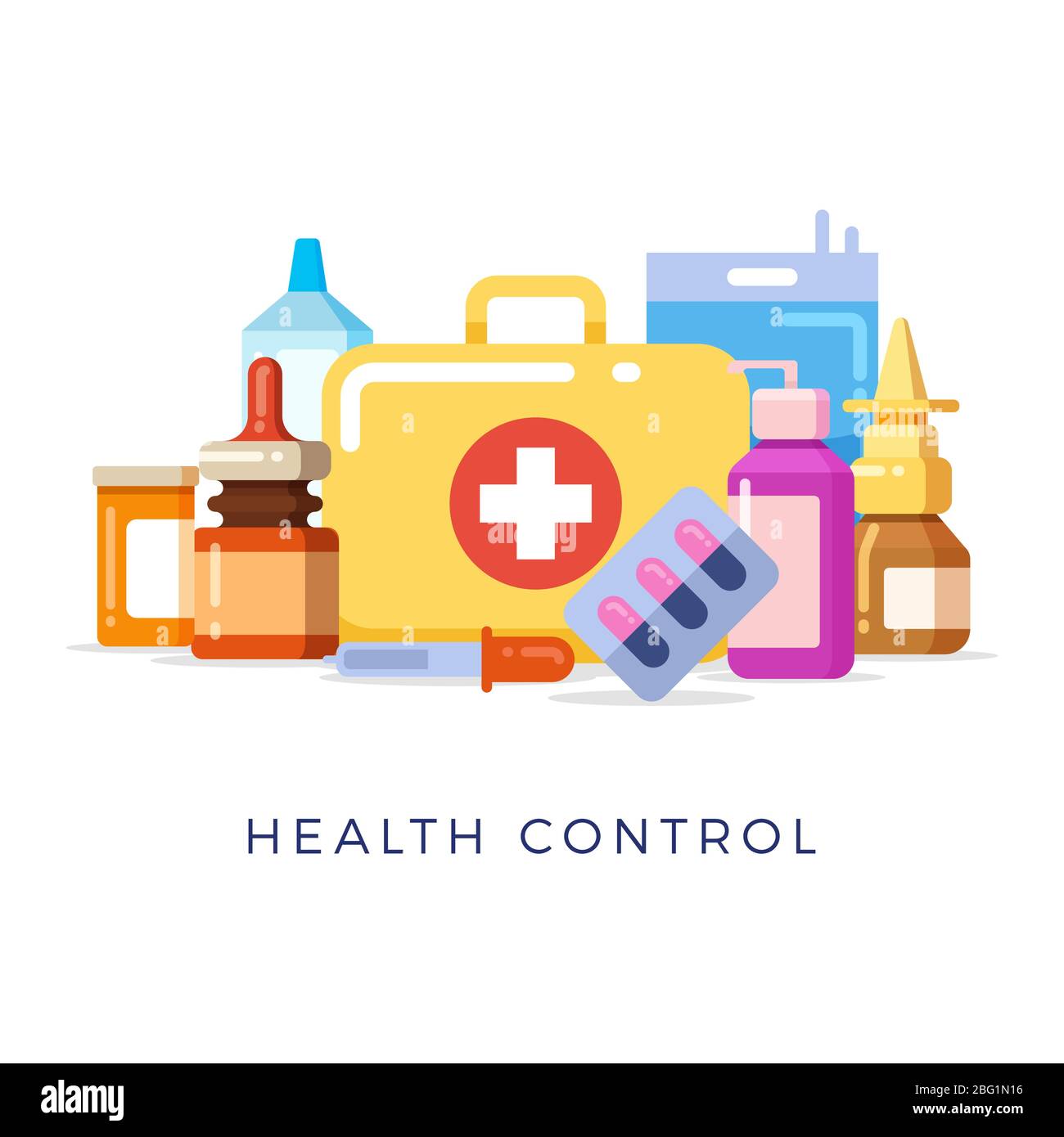 Bright first aid kit concept isolated on white background. Vector illustration Stock Vector