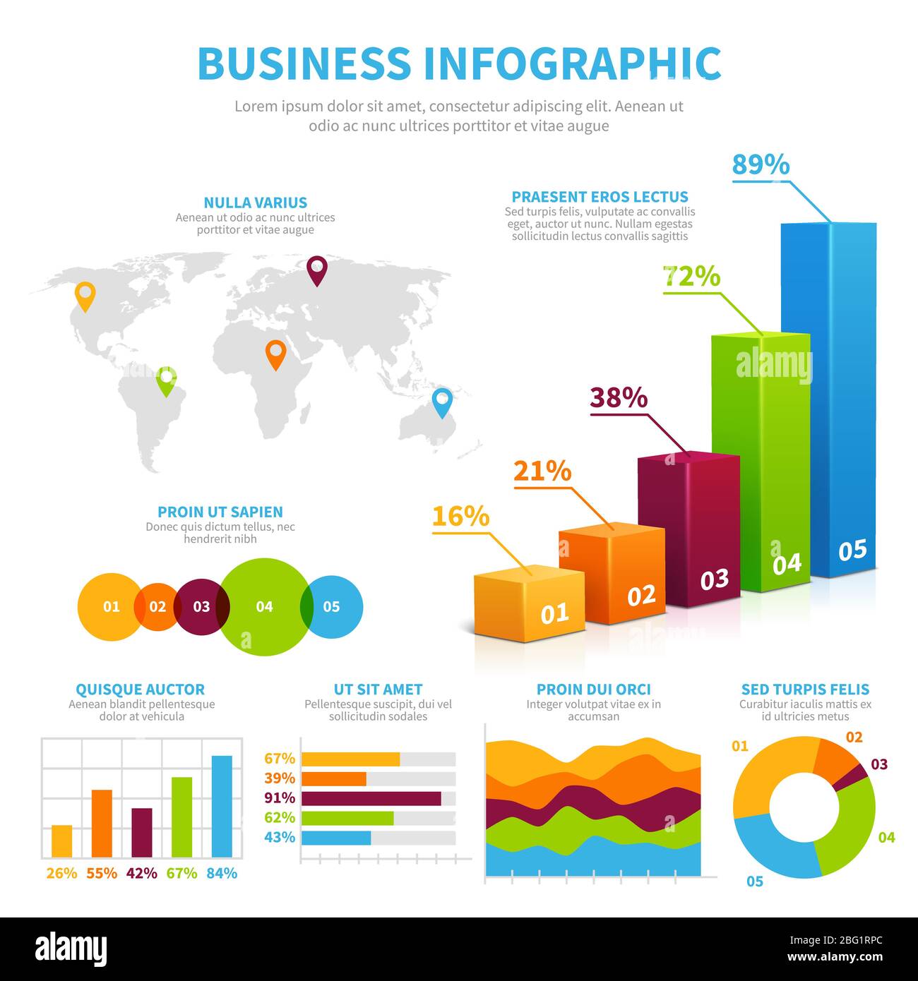 Business infographic vector template with 3d chart, graphs and diagrams. Data visualization financial concept. Illustration of infographic bar and vis Stock Vector