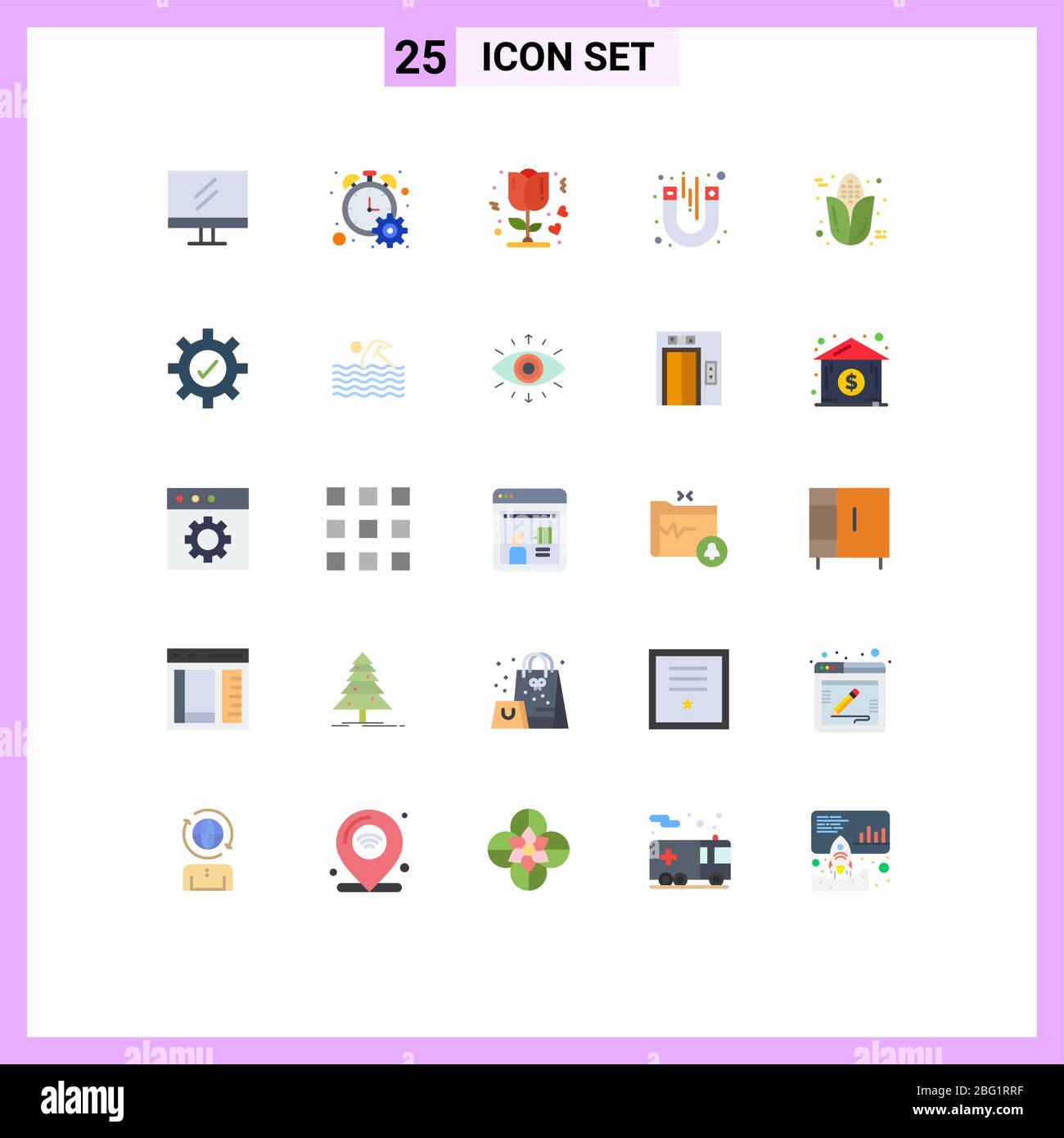 Universal Icon Symbols Group of 25 Modern Flat Colors of corn, autumn, rose, magnetic, magnet Editable Vector Design Elements Stock Vector