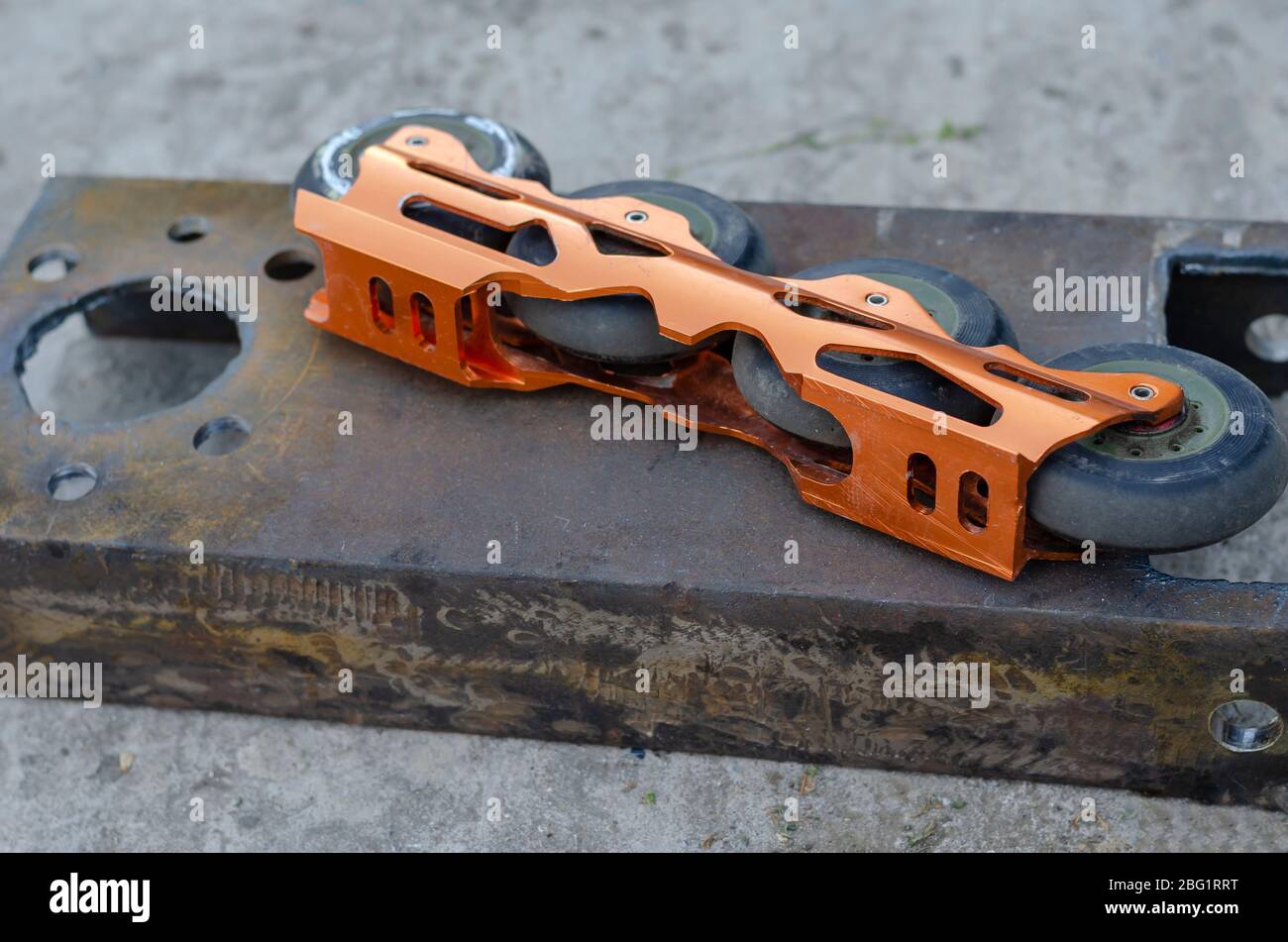 Aggressive inline skates disassembled. Professional roller blades on