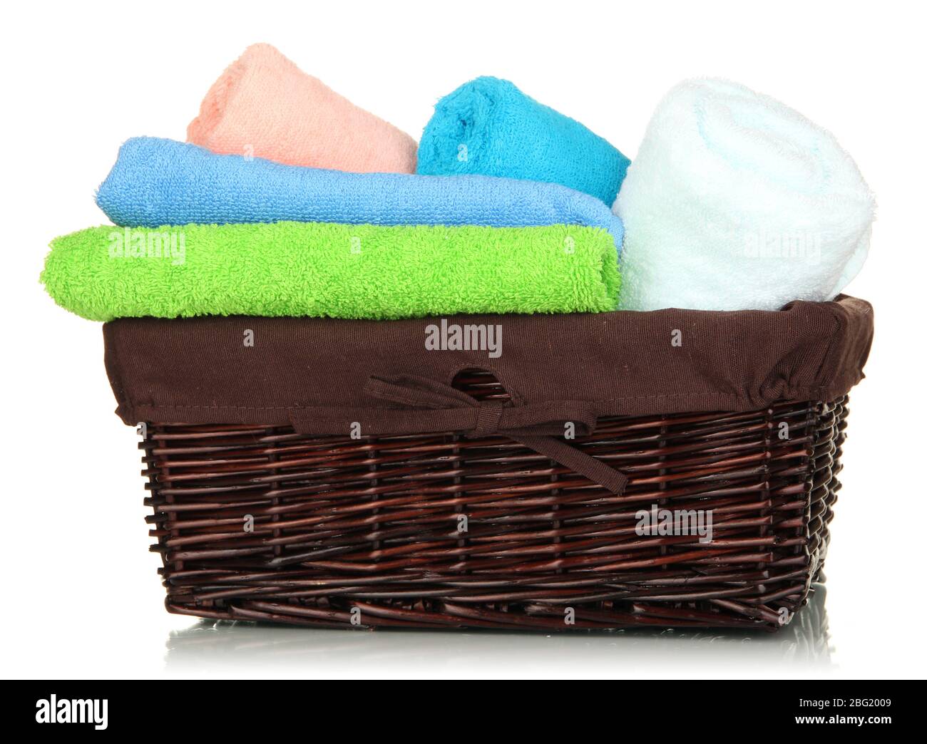 Bathroom Towels Folded In Wicker Basket Isolated On White Stock Photo Alamy