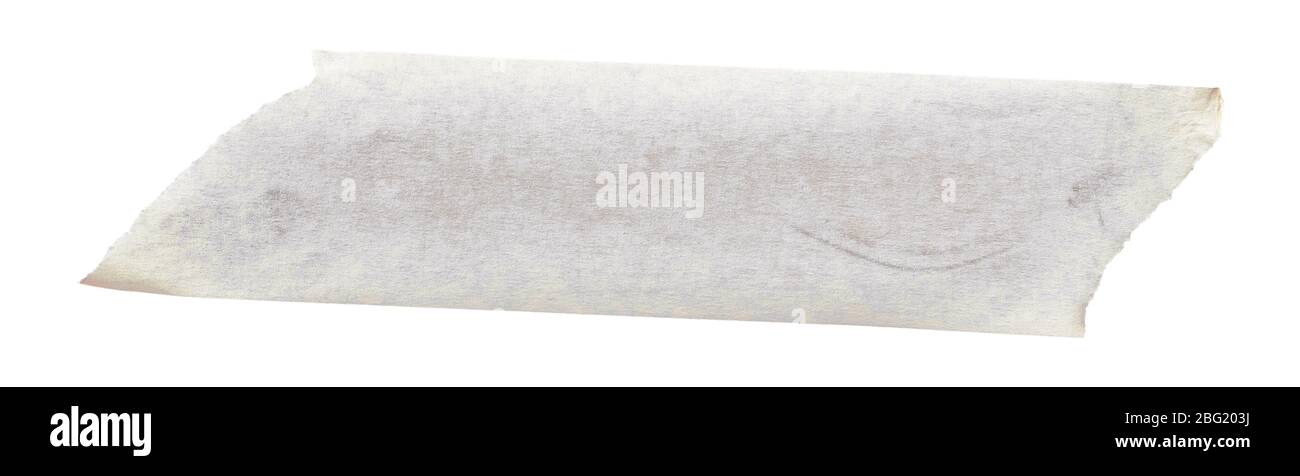 White adhesive paper tape stick over isolated background, blank fastening packaging wrinkled sticker Stock Photo