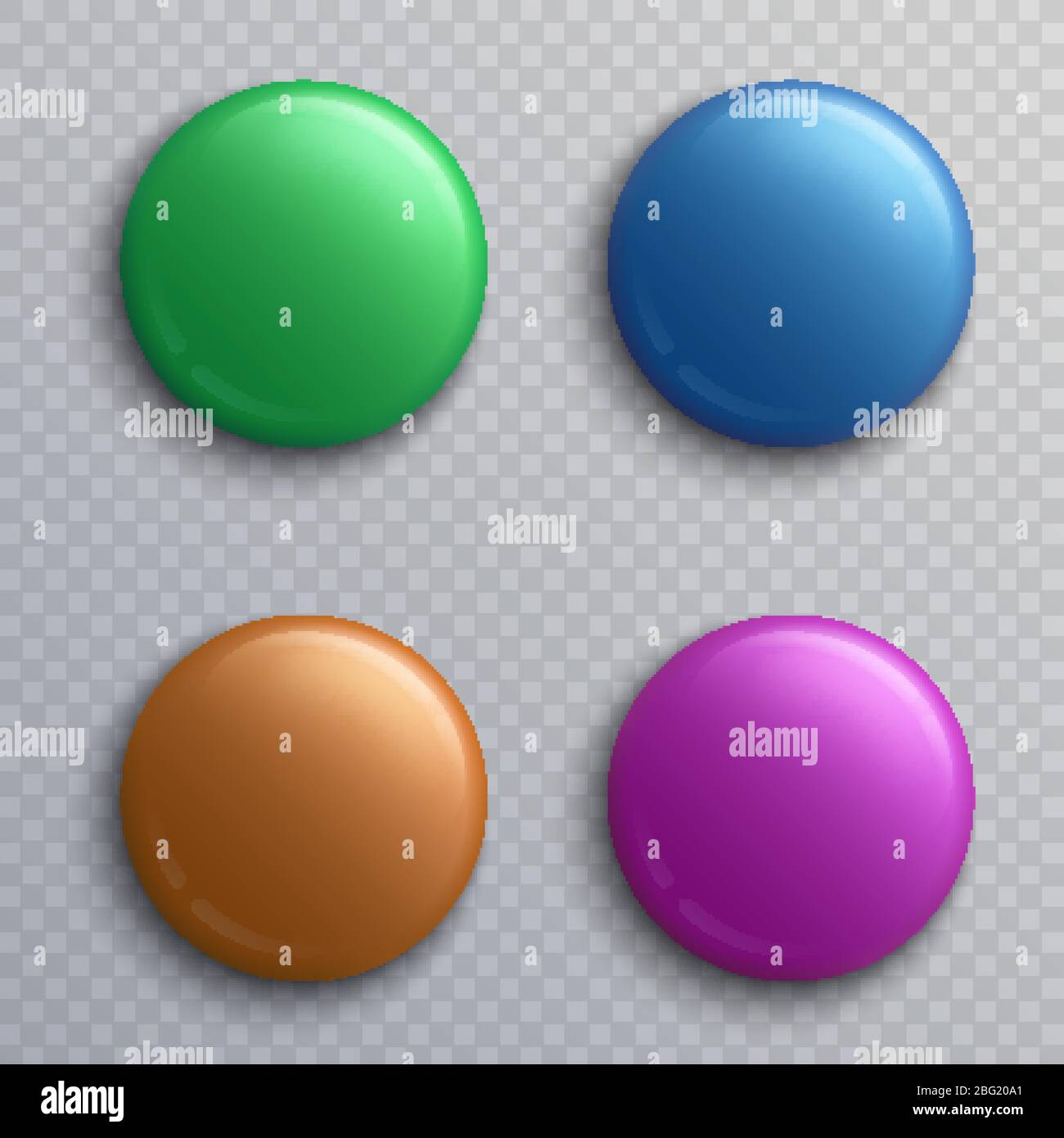 Colorful blank button badges, round pin isolated vector set