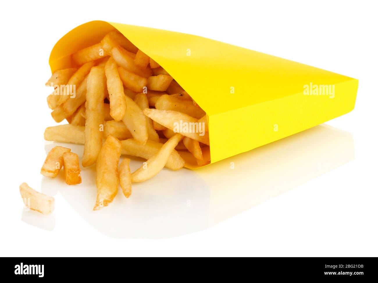 French Fries In A Brown Kraft Paper Bag Isolated On A White