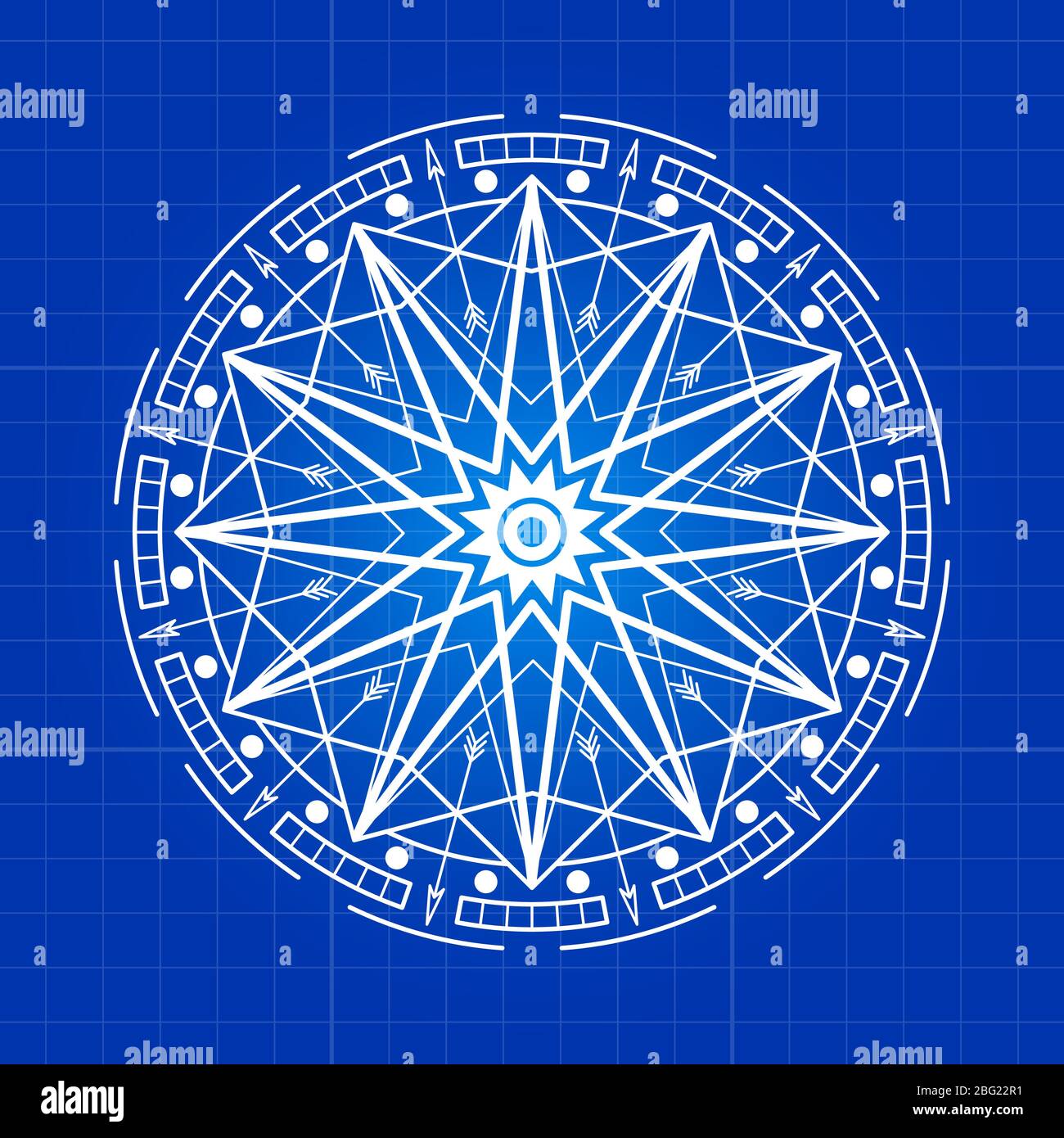 Esoteric mystery round sign line on blue backdrop. Vector illustration Stock Vector