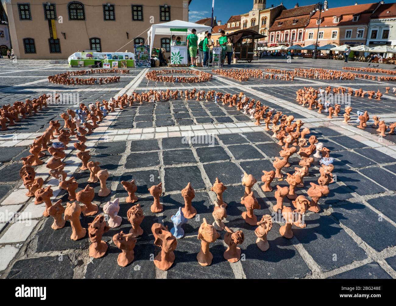 Display by Hospice Romania, designed to increase diabetes awareness, made by father of sick child, at Piata Sfatului, in Brasov, Transylvania, Romania Stock Photo