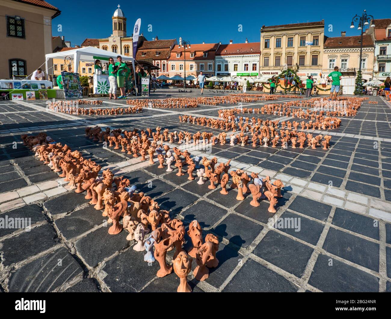 Display by Hospice Romania, designed to increase diabetes awareness, made by father of sick child, at Piata Sfatului, in Brasov, Transylvania, Romania Stock Photo