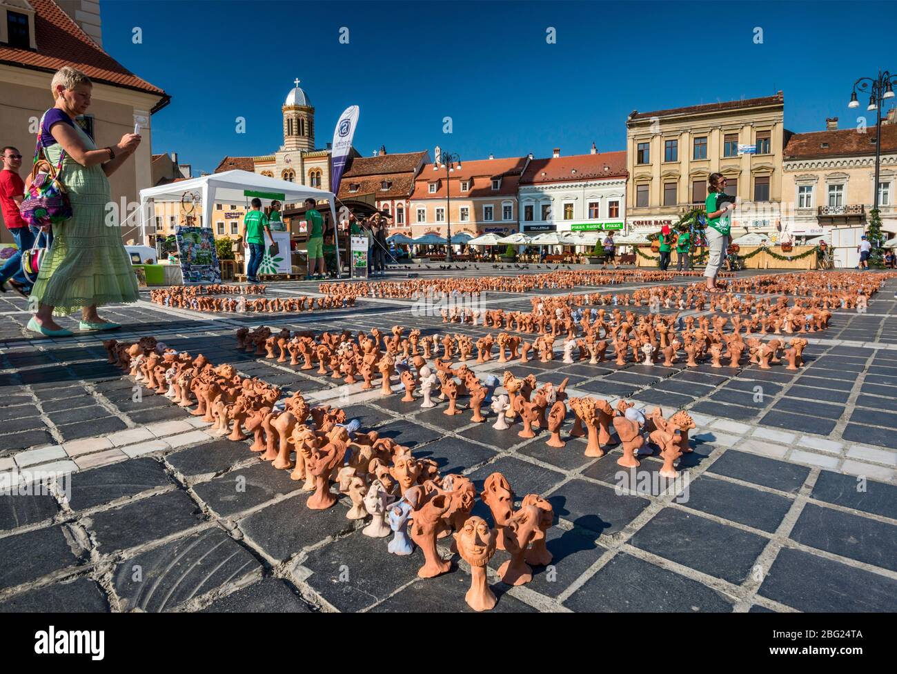 Display by Hospice Romania, designed to increase diabetes awareness, made by father of sick child, at Piata Sfatului, in Brasov, Transylvania, Romania Stock Photo