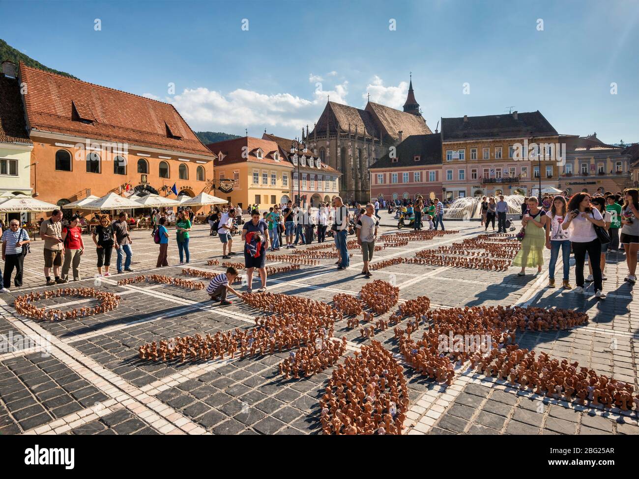 Display by Hospice Romania, designed to increase diabetes awareness, made by father of sick child, at Piata Sfatului, in Brasov, Transylvania, Romania Stock Photo