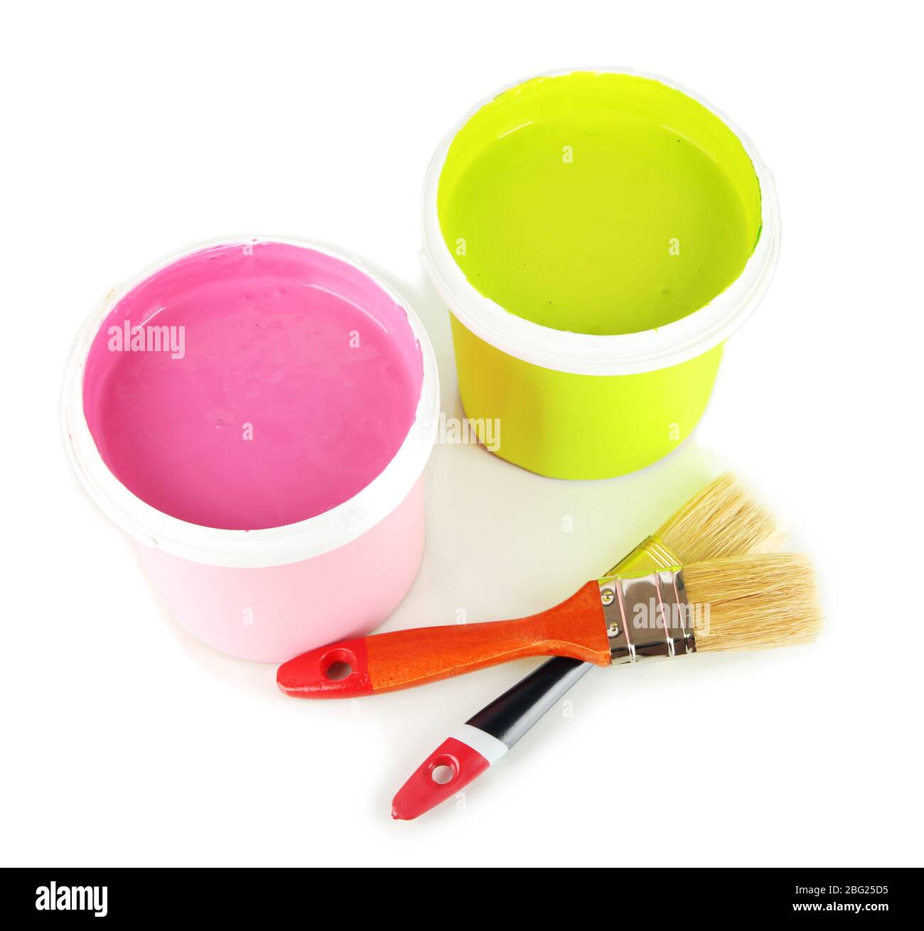 Paint pots and brushes isolated on white Stock Photo Alamy