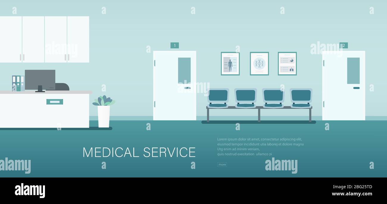 Medical banner with medical service concept with hospital interior vector illustration Stock Vector