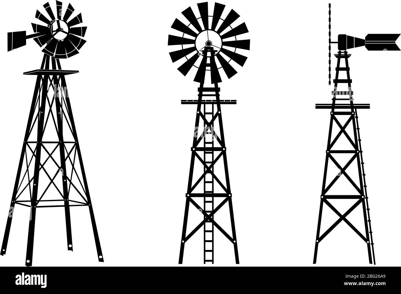 Windmill silhouette illustration vector on white background Stock Vector