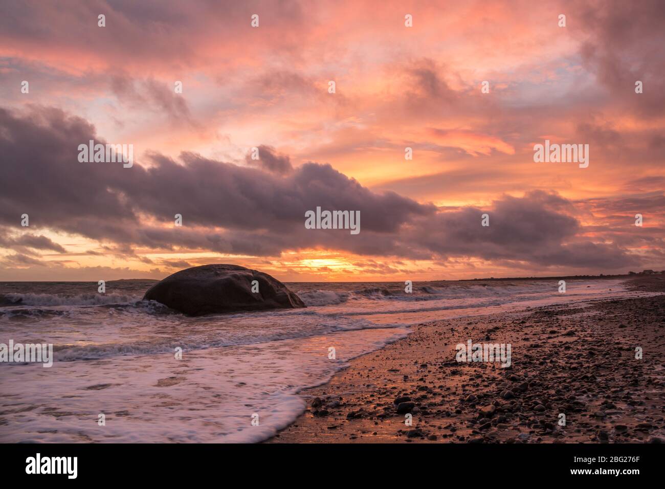 Sunset scene from the very beautiful shoreline at Ballyhealy County Wexford Ireland Stock Photo