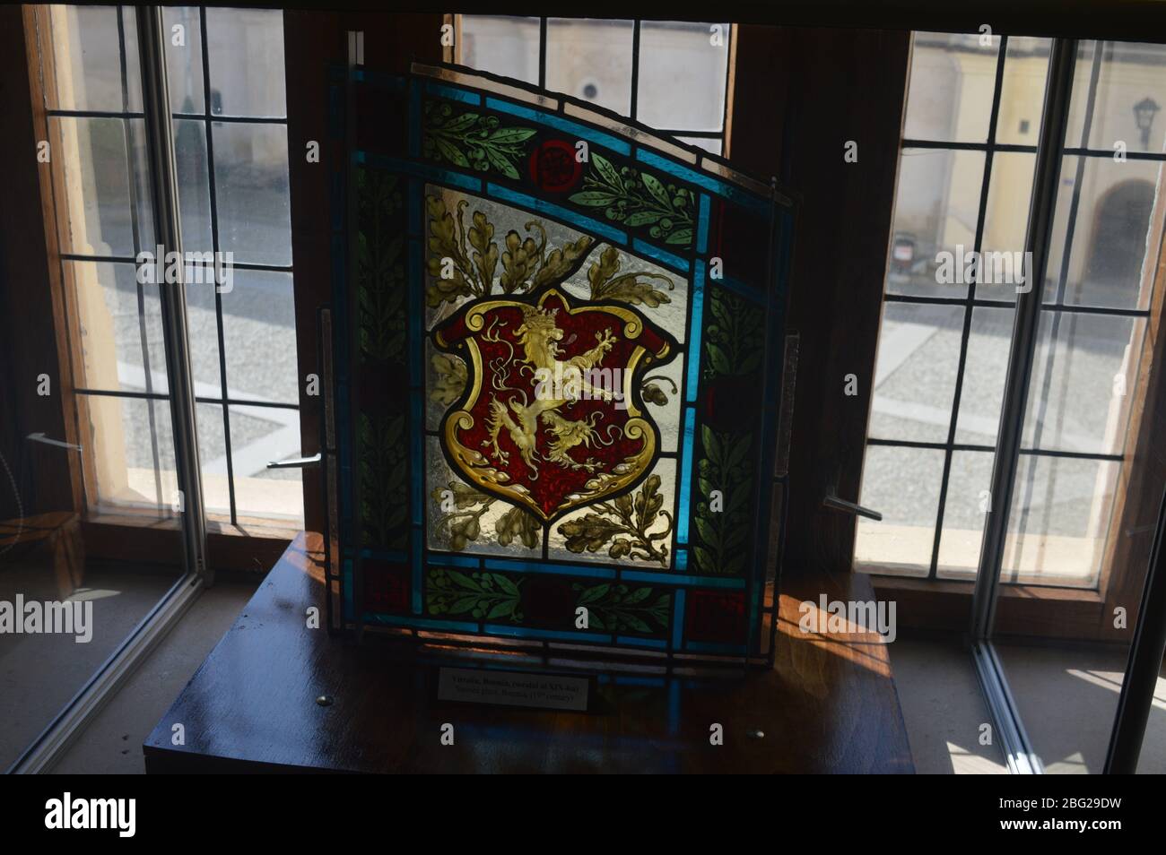Stained glass with coat of arms Stock Photo
