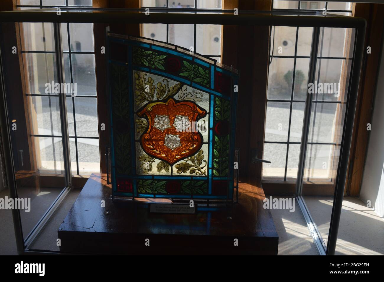 Stained glass with coat of arms Stock Photo
