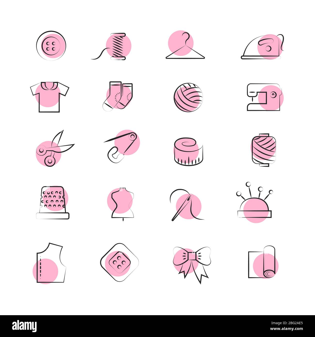 Hand drawn linear fabric, sewing, tailor, knitting vector icons ...