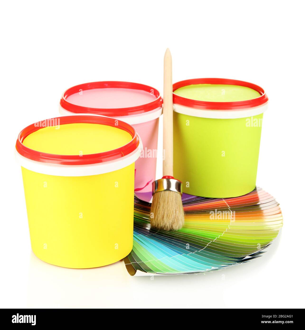 Set for painting paint pots, brushes, palette of colors isolated on