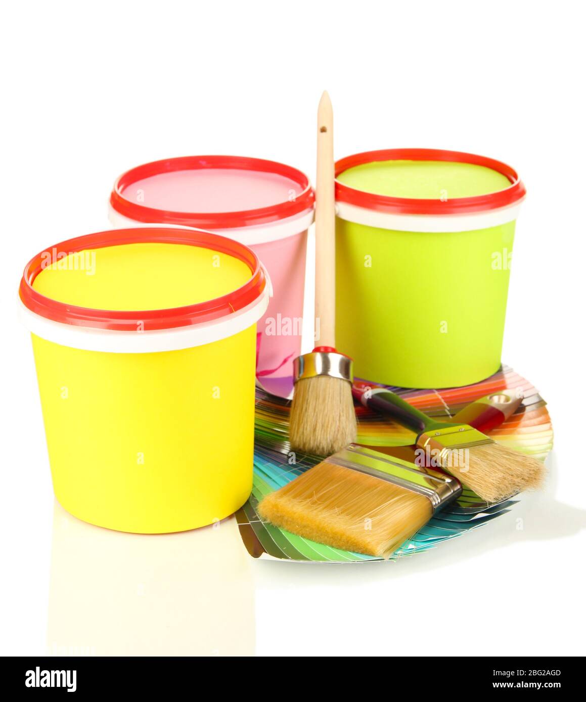 Set for painting paint pots, brushes, palette of colors isolated on