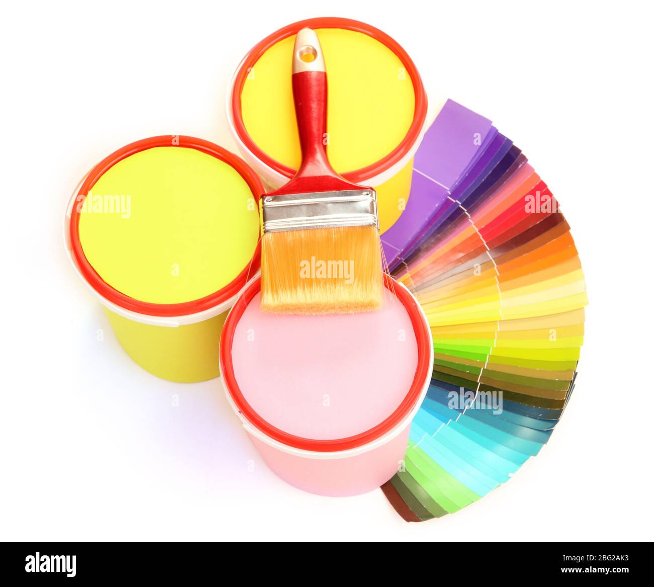 Set for painting paint pots, brushes, palette of colors isolated on