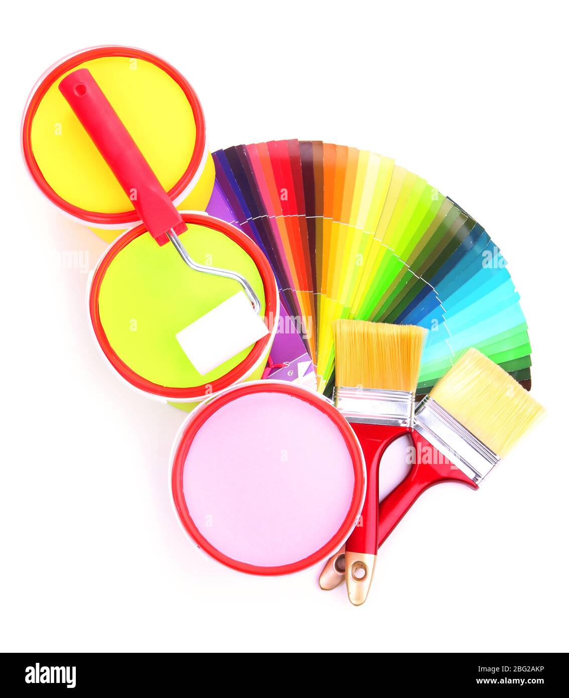 Set for painting paint pots, brushes, paintroller, palette of colors