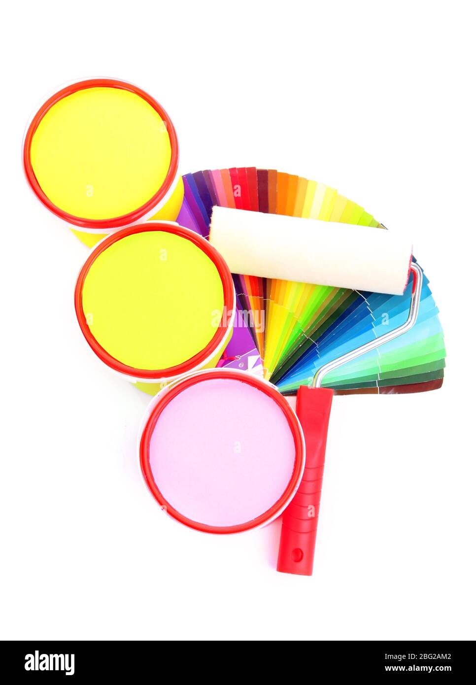 Set for painting paint pots, paintroller, palette of colors isolated