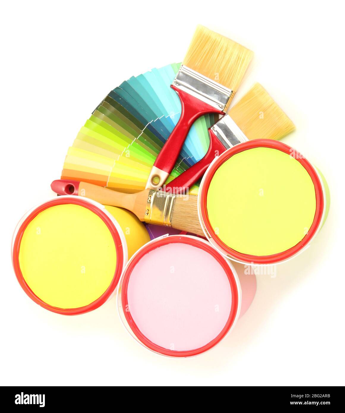 Set for painting paint pots, brushes, palette of colors isolated on