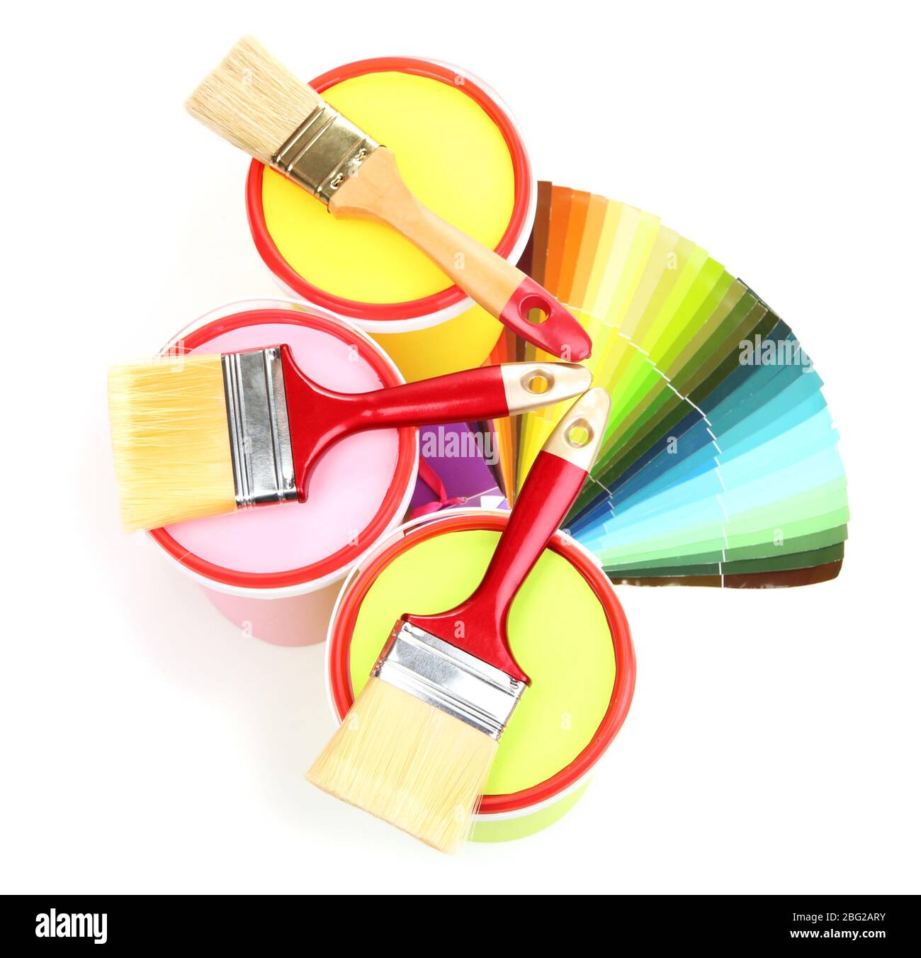 Set for painting paint pots, brushes, palette of colors isolated on