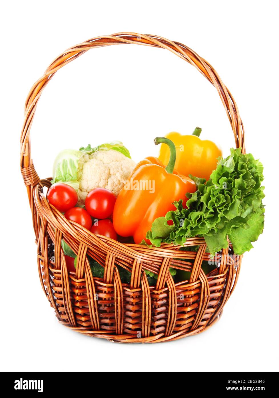 Fresh vegetables in wicker basket isolated on white Stock Photo - Alamy