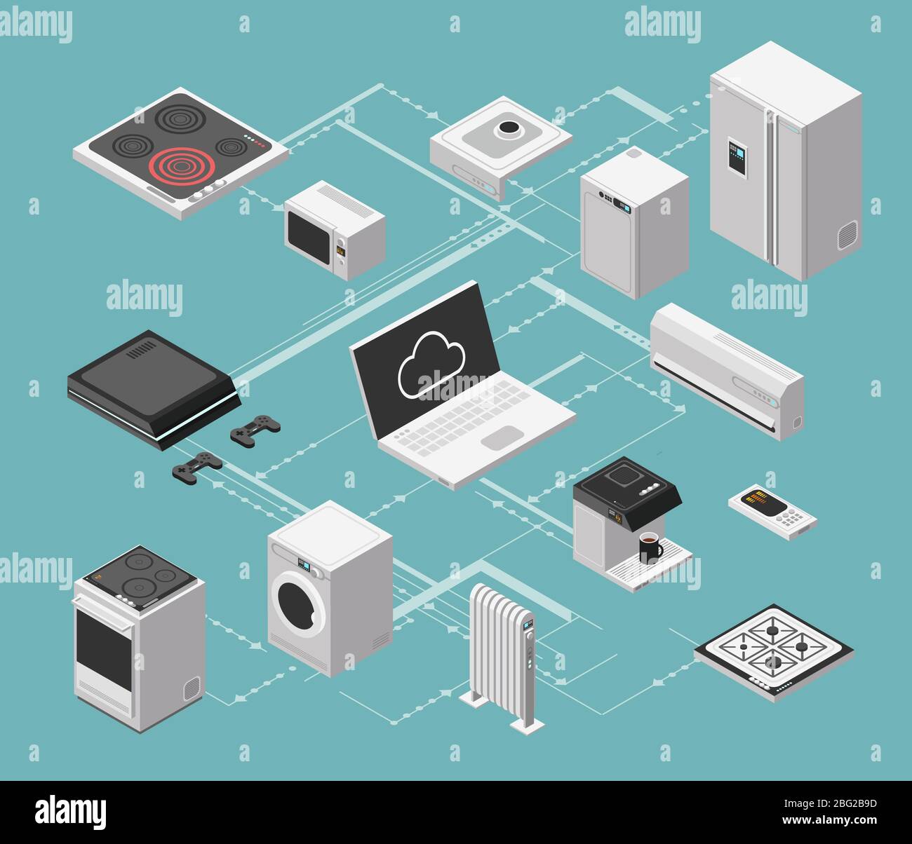 Smart house and electrical control isometric concept with domestic