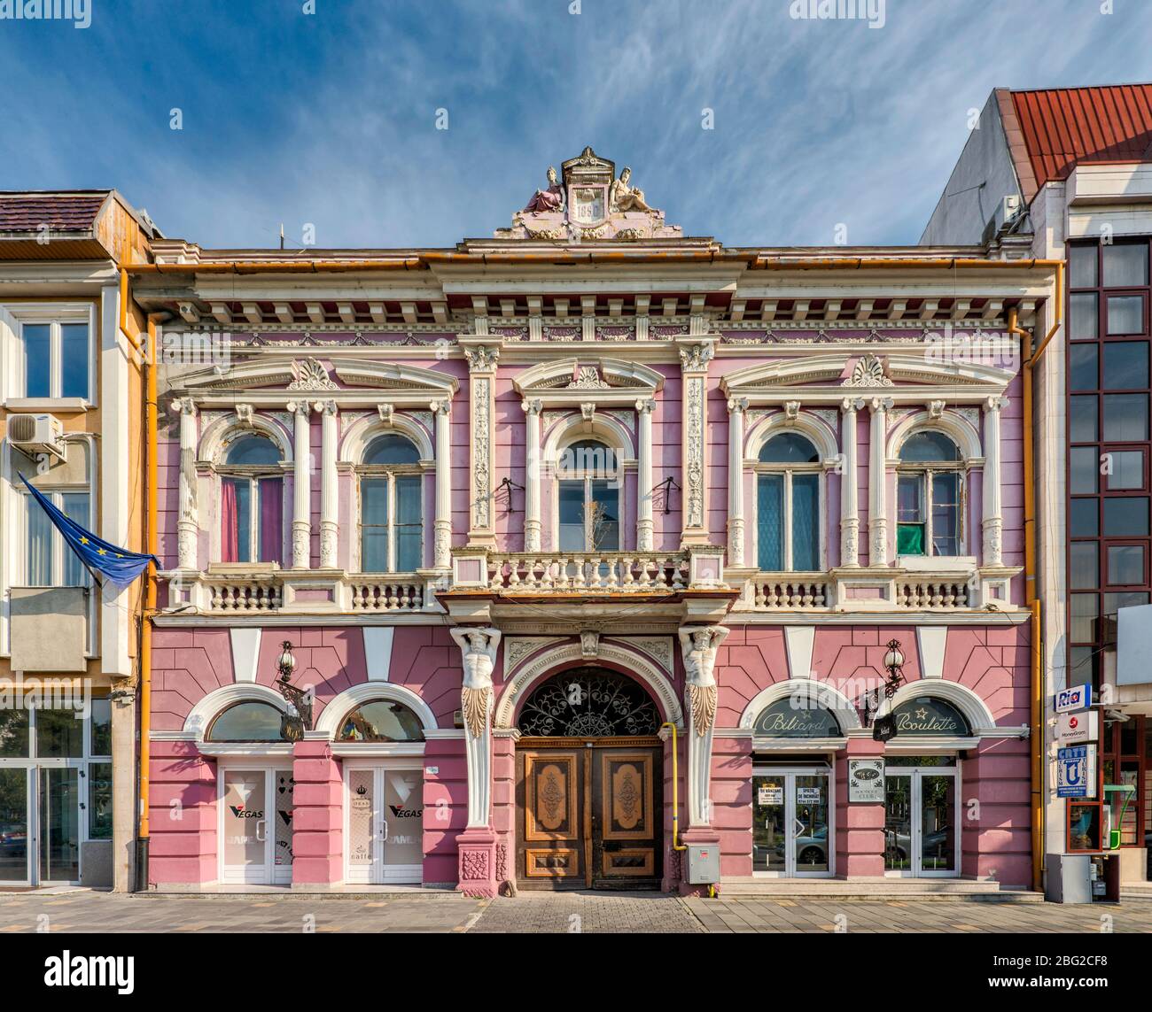 Historic building at Piata Trandafirilor, central square in Targu Mures, Szekely Land, Mures County, Transylvania, Romania Stock Photo