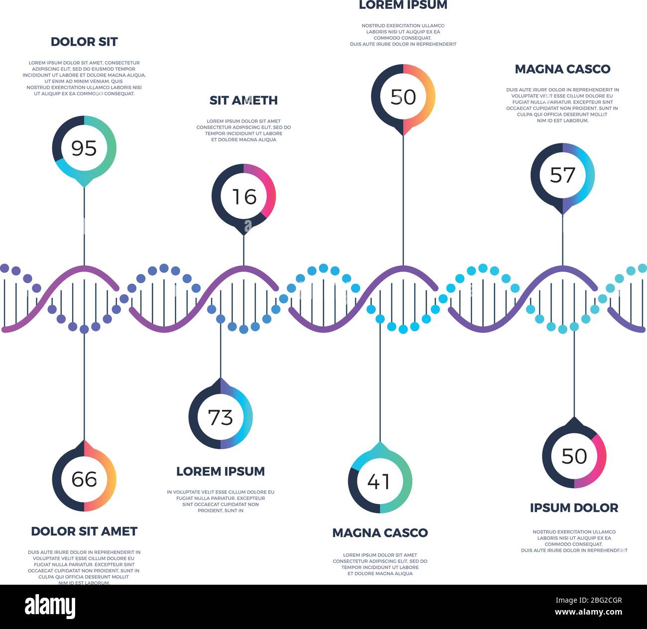 Abstract dna molecule vector business infographic with options. Chemistry infographic molecule, business flow chart scientific illustration Stock Vector