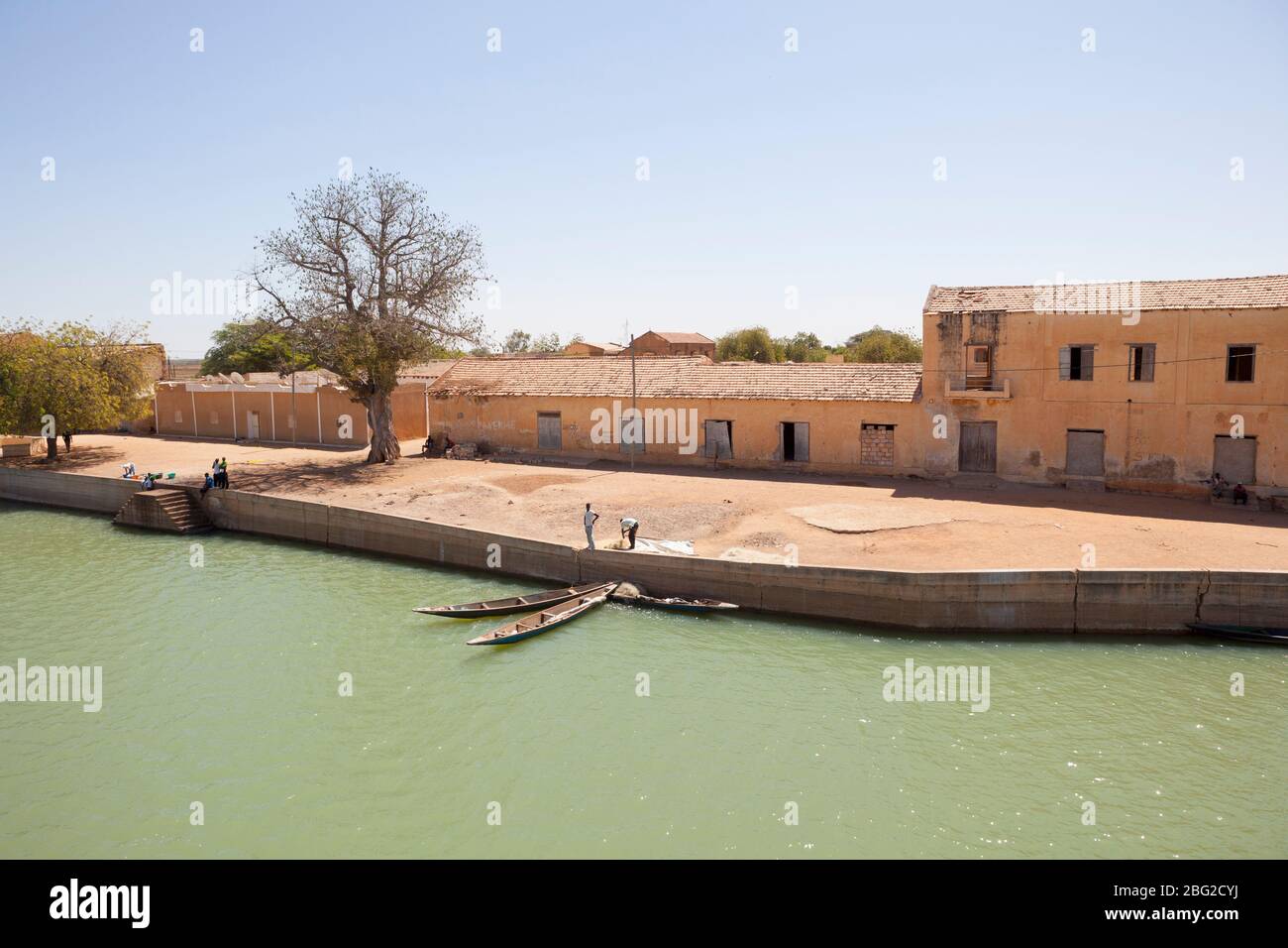 River quay at Dagana on the Senegal River. Stock Photo