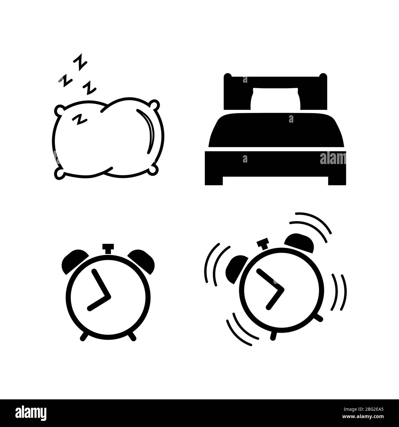 Sleep and wake up Icon set alarm clock, pillow Stock Vector
