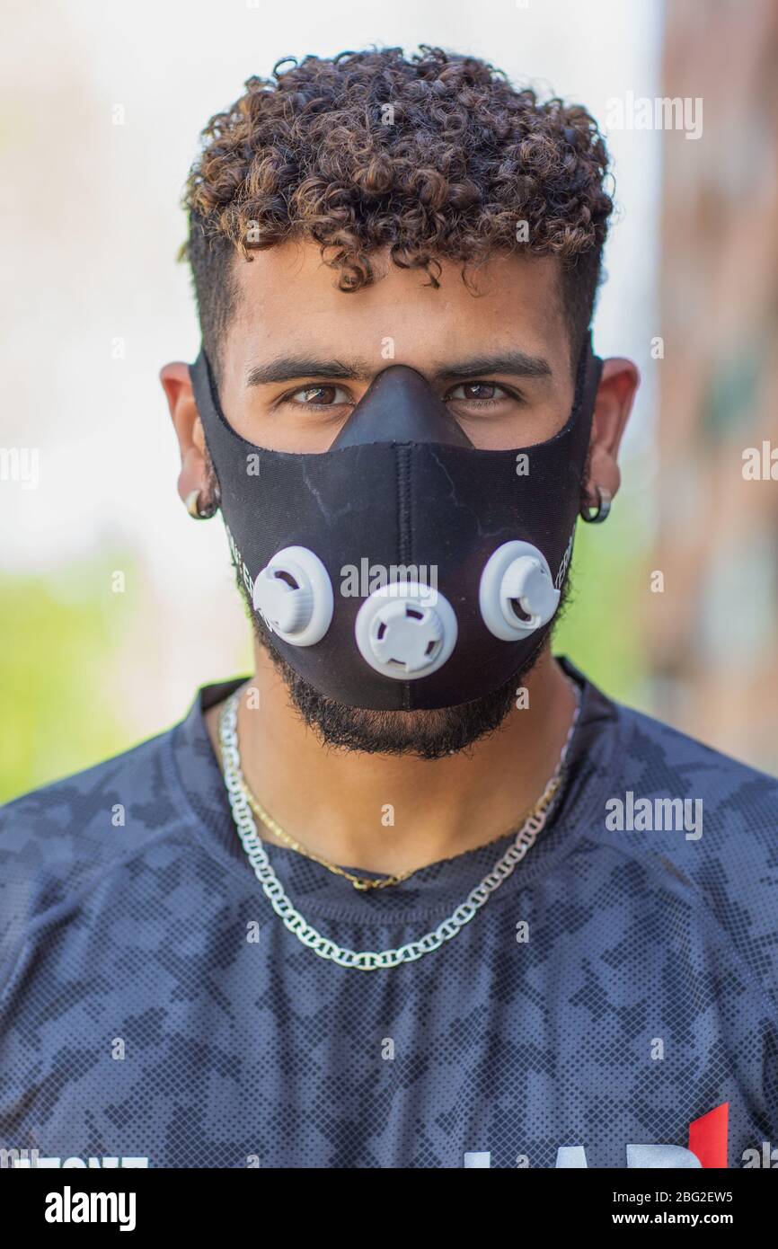 Milan, Coronavirus Covid Emergency 19 - All masks, from health to the most fashionable ones. Pictured: Otman Diouali. 23 years. Professional boxer. 'I think it's an absolutely necessary measure to slow down the spread.' (Francesco Bozzo/Fotogramma, Milan - 2020-04-20) ps the photo can be used in respect of the context in which it was taken, and without defamatory intent of the decorum of the people represented Stock Photo