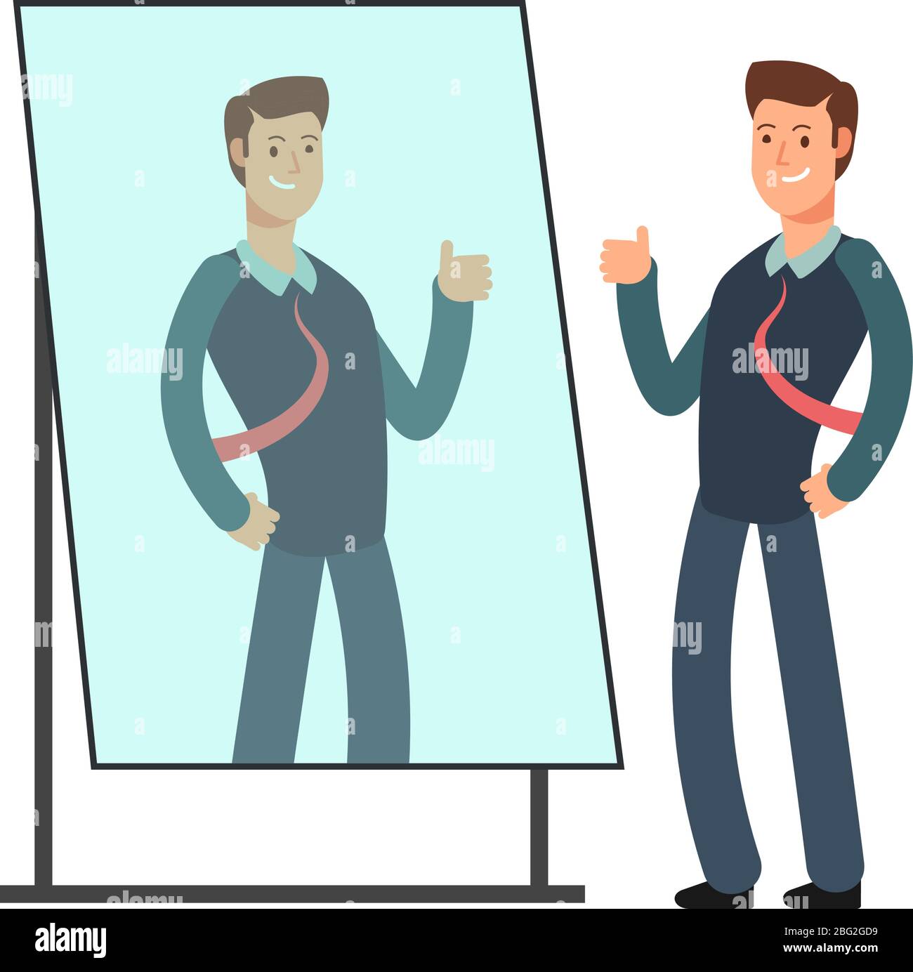 Cartoon businessman loves to look at his reflection in mirror. Egoistic  person vector consept. Businessman in mirror reflection, egoistic and  attracti Stock Vector Image & Art - Alamy