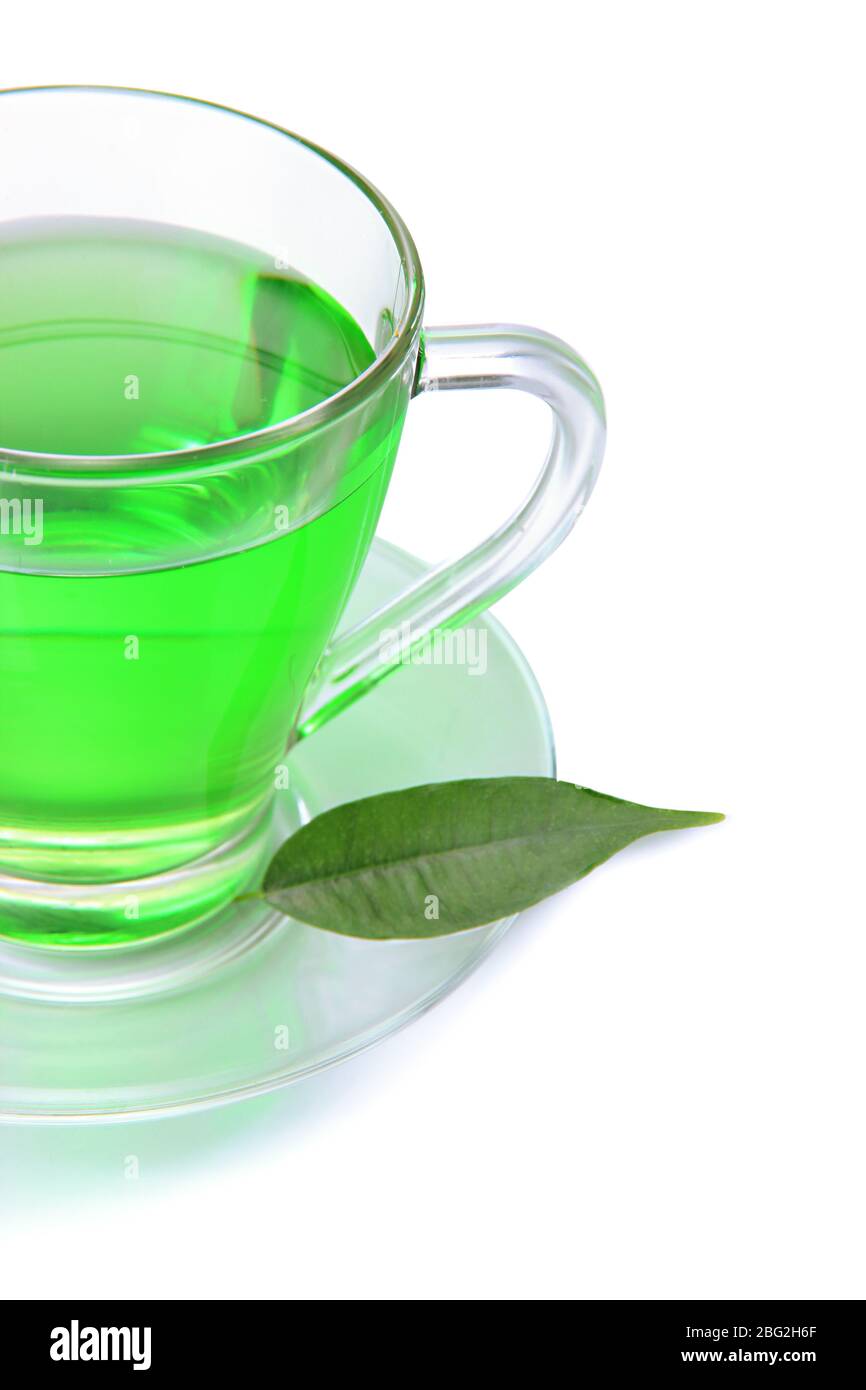 Transparent cup of green tea, isolated on white Stock Photo - Alamy