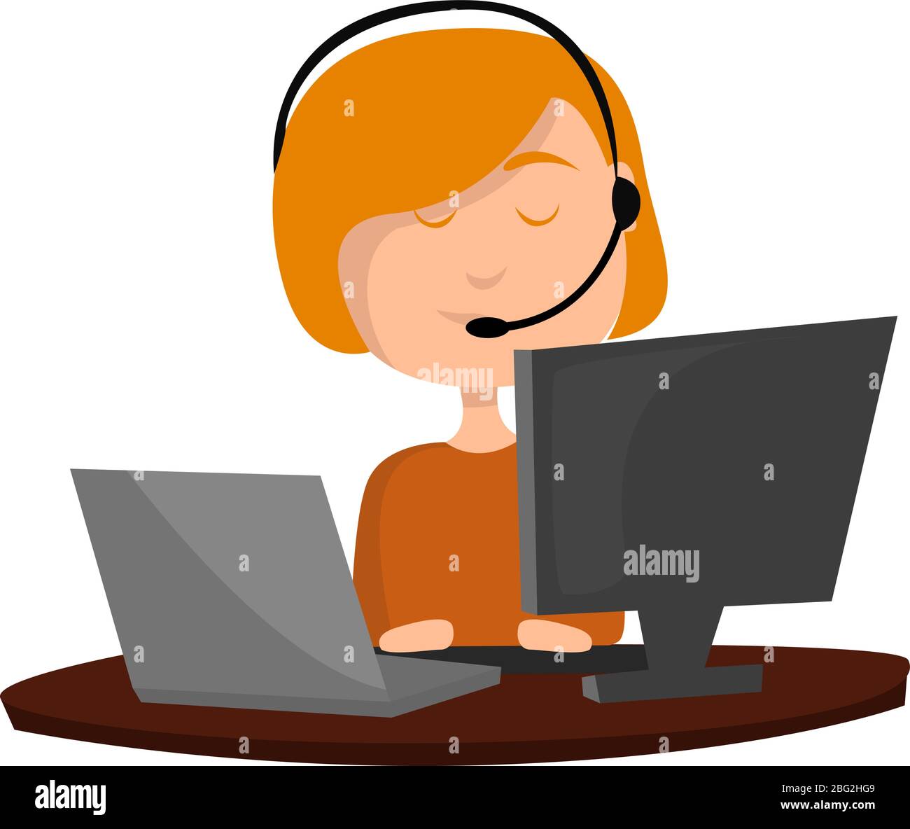 Operator in call centre, illustration, vector on white background Stock Vector