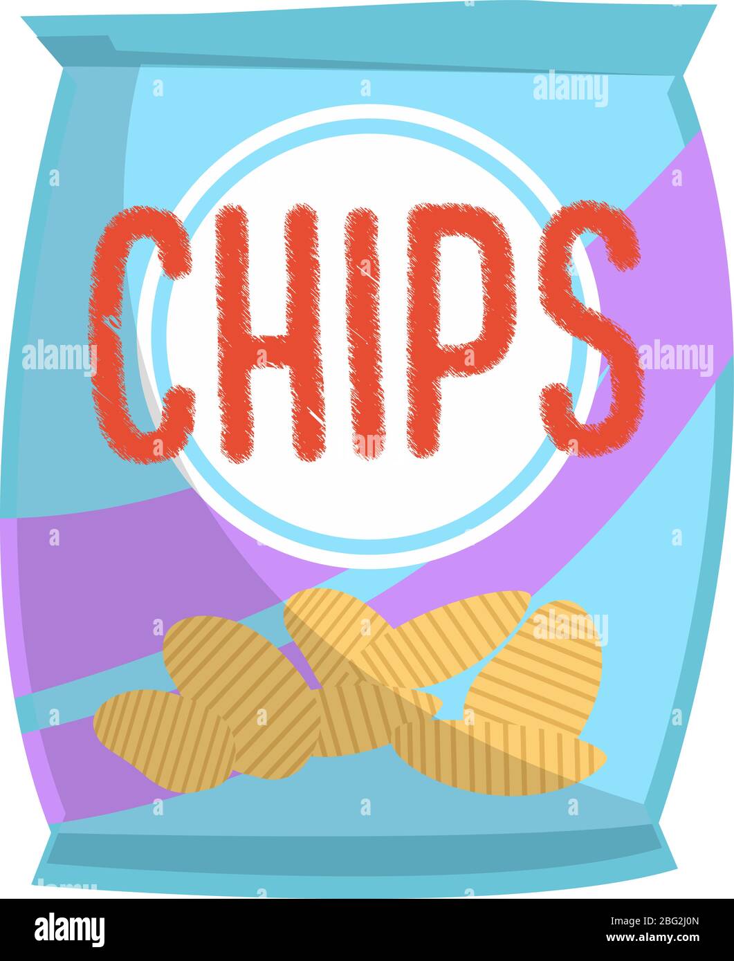 Chips in bag, illustration, vector on white background Stock Vector