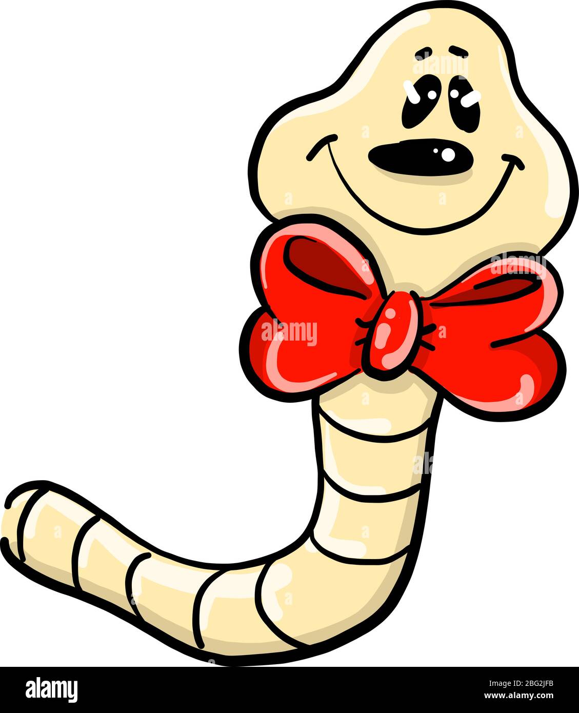 Worm with bow, illustration, vector on white background Stock Vector